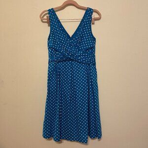🔥 Nine West | Blue/White Retro-Style Cotton Polka Dot Fit & Flare Dress 4